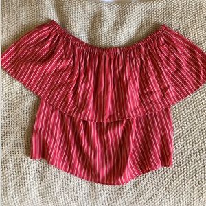 J.Lo off the shoulder striped top